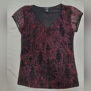 Alfani Top Black & Burgundy Size Petite/Small